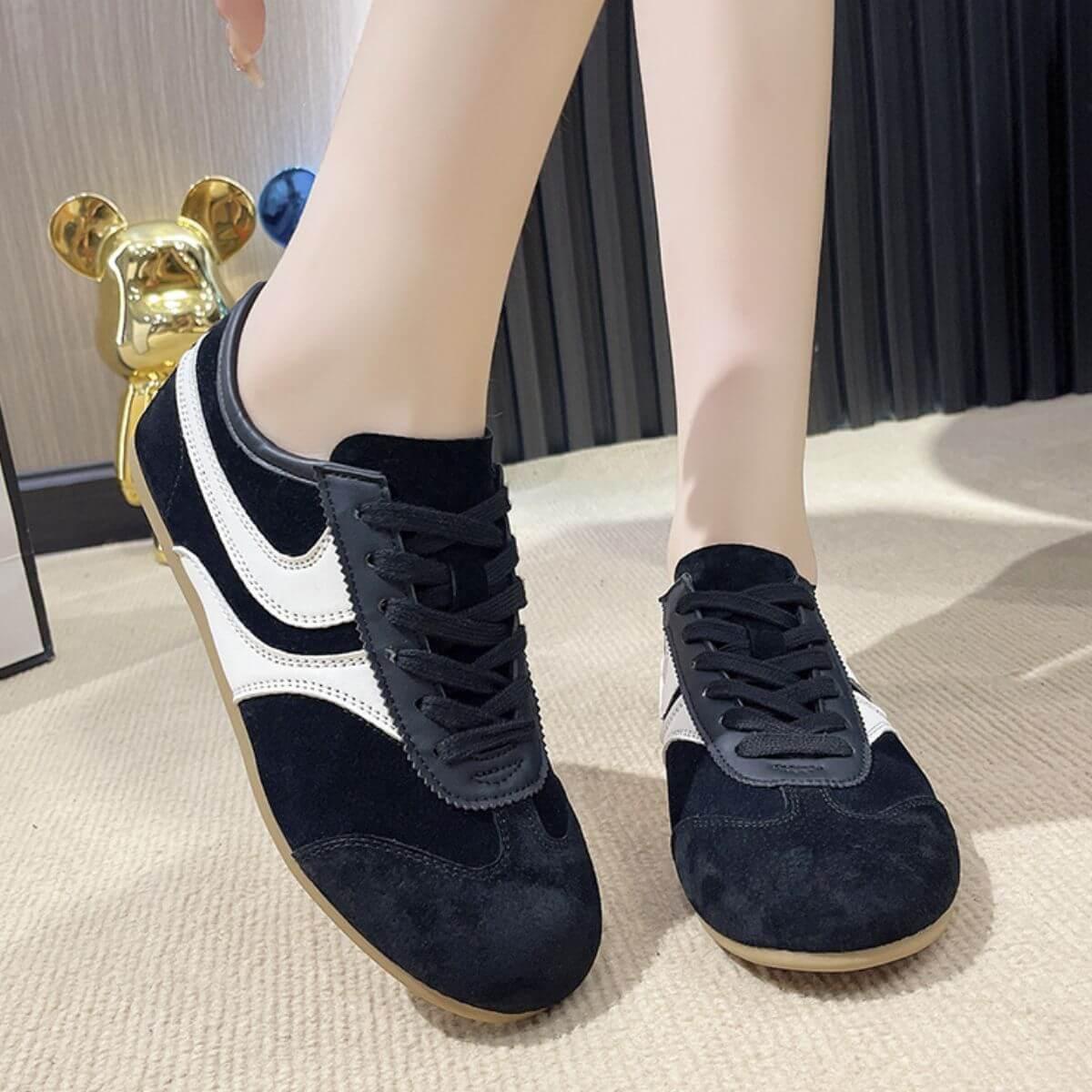 Round Toe Lace Up Flat Sneakers - Clothes For Her Online Store