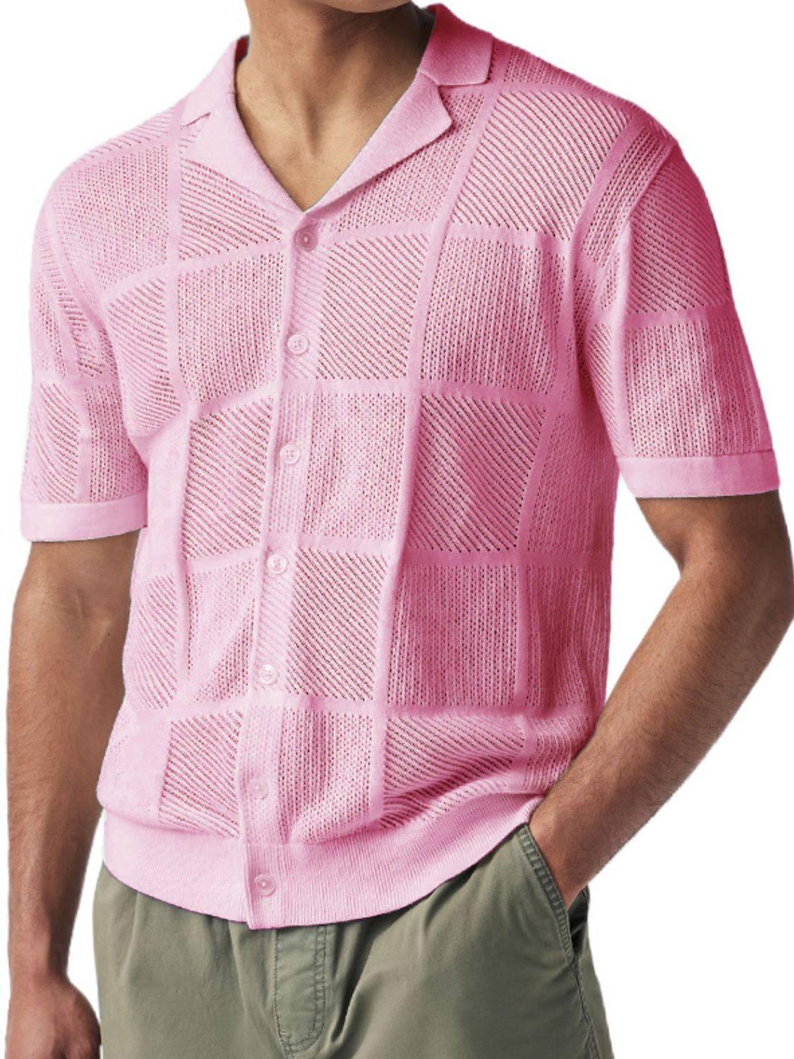 Men's Button Down Checkered Eyelet Shirt - Clothes For Her Online Store