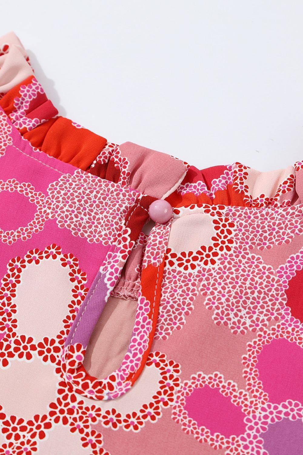 Embroidered Detail Floral Ruffle Cap Sleeve Blouse - Clothes For Her Online Store