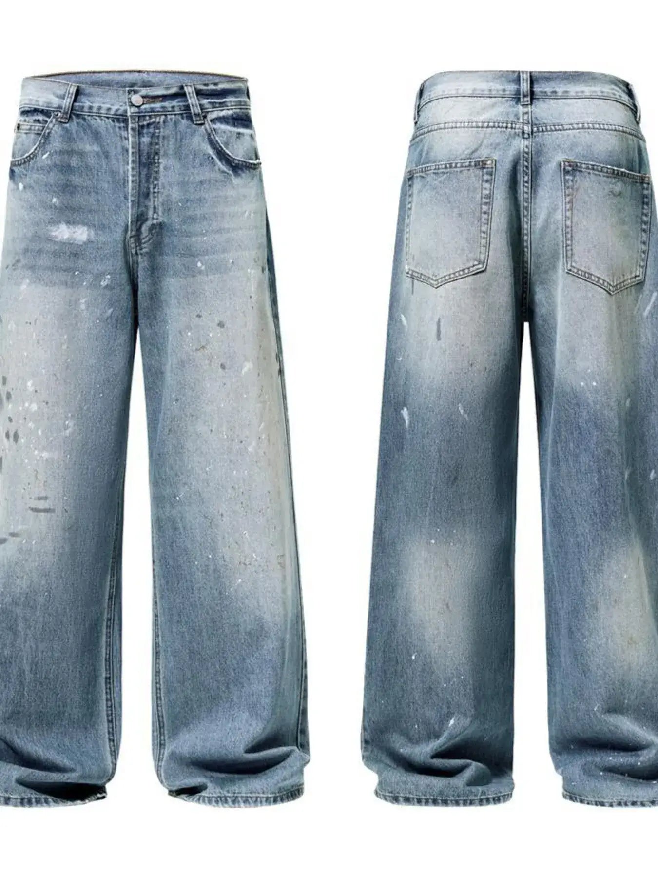 Men's Distressed Button Fly Wide Leg Jeans