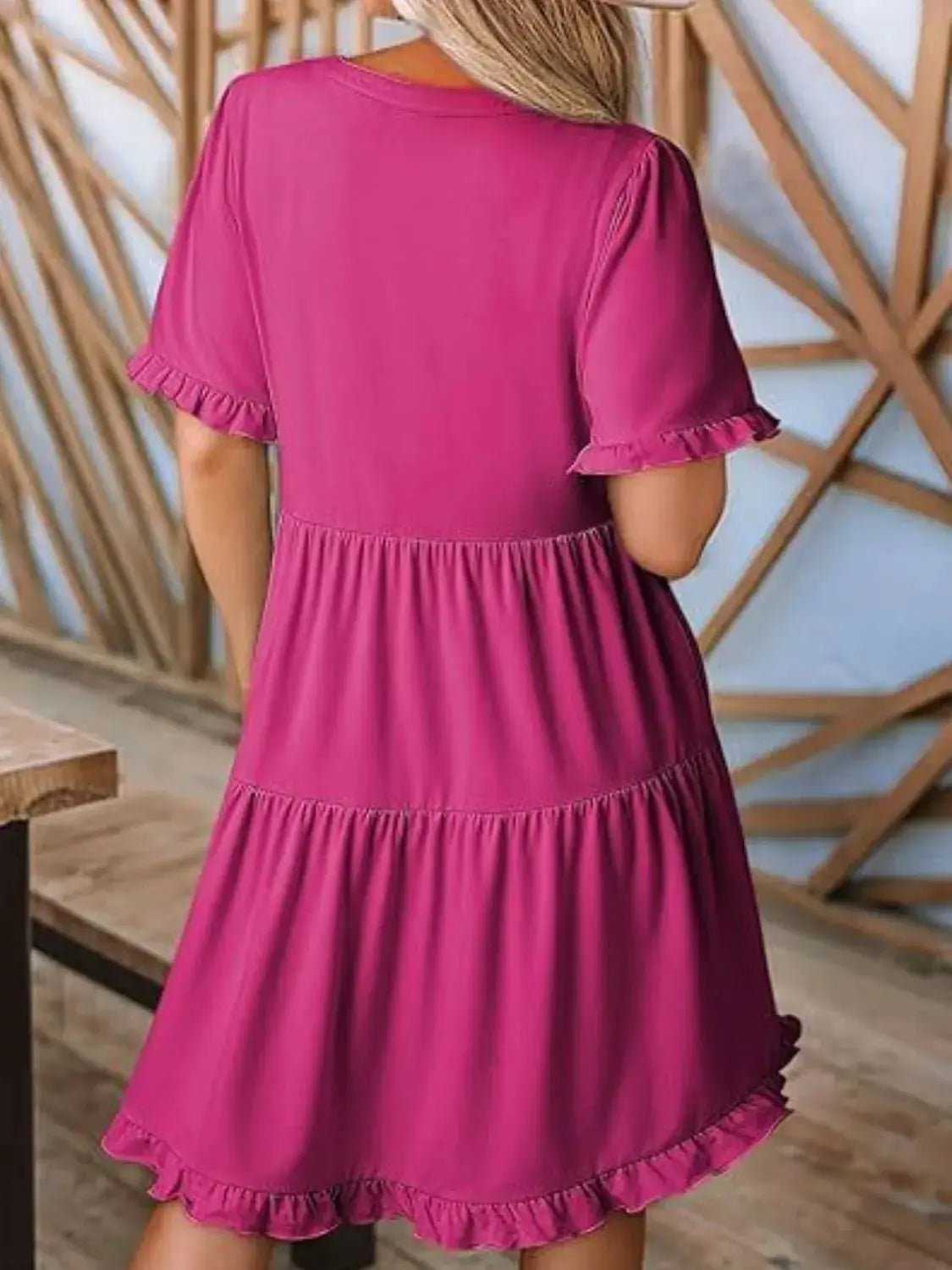 Tiered Notched Short Sleeve Mini Dress - Clothes For Her Online Store