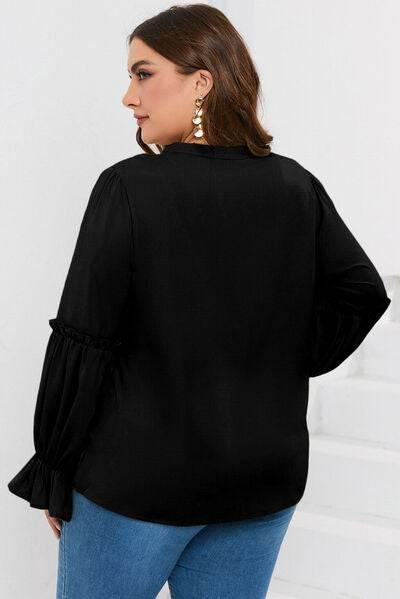 Plus Size Ruffled Tie Neck Flounce Sleeve Blouse - Clothes For Her Online Store