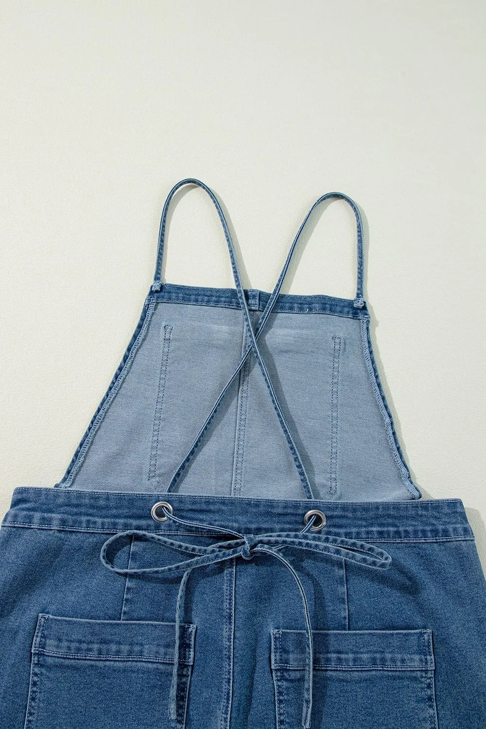Adjustable Tie Straps Wide Leg Denim Overalls