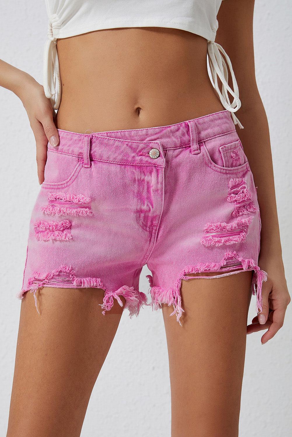 High Rise Crossover Waist Denim Shorts - Clothes For Her Online Store