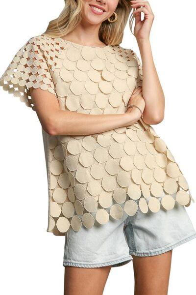Umgee Full Size Mixed Polka Dot Lace Raglan Sleeve Boxy Cut Top Plus Size - Clothes For Her Online Store