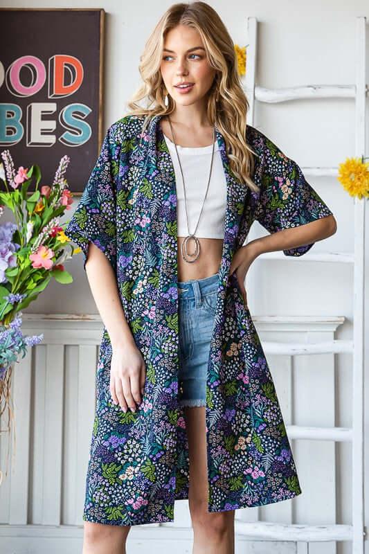 Heimish Full Size Half Sleeve Floral Open Cardigan Plus Size - Clothes For Her Online Store