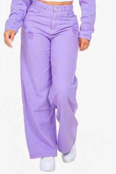 American Bazi High Waist Distressed Wide Leg Jeans - Clothes For Her Online Store