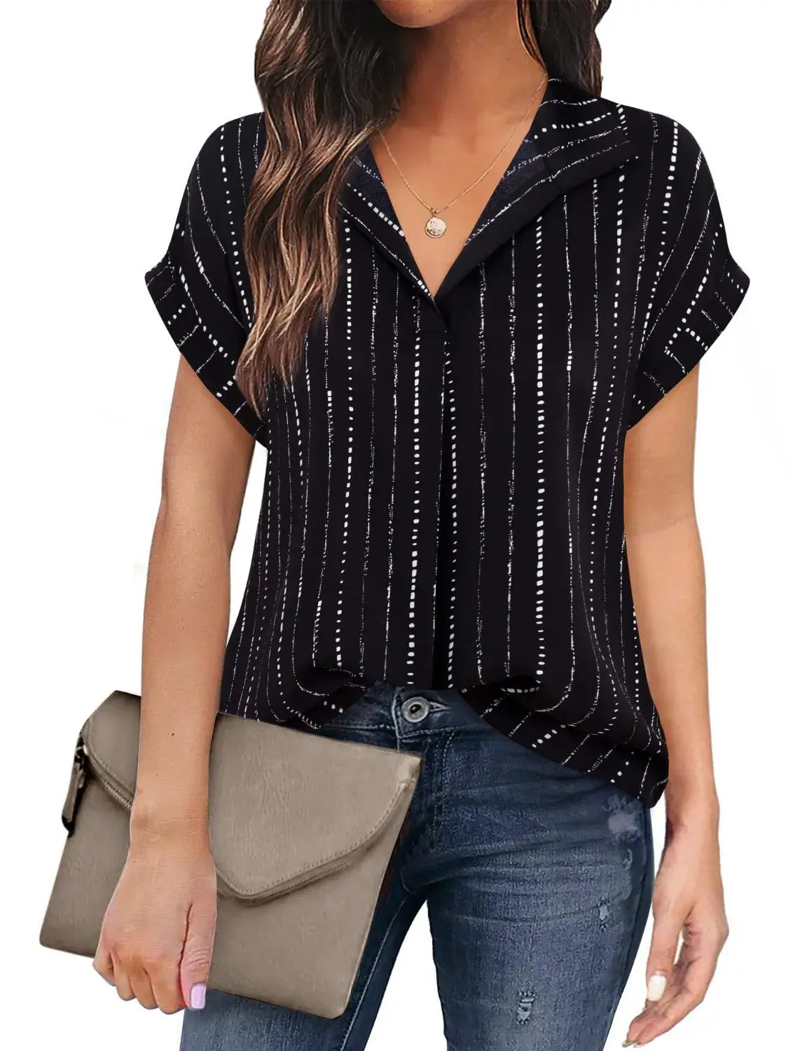 Collared Neck Short Sleeve Blouse