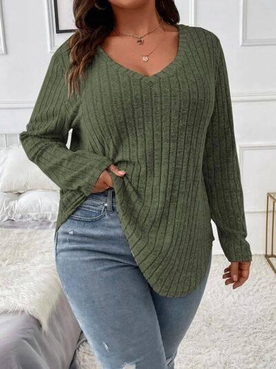 Plus Size V-Neck Long Sleeve T-Shirt - Clothes For Her Online Store