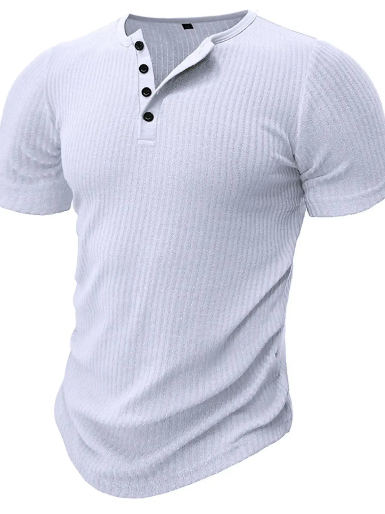 Men's Full Size Slim Fit Ribbed Henley Polo Shirt Plus Size