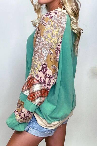 Plus Size Printed Raglan Sleeve Sweatshirt - Clothes For Her Online Store