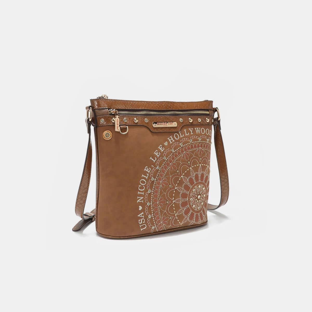 Nicole Lee USA Metallic Stitching Embroidery Inlaid Rhinestone Crossbody Bag - Clothes For Her Online Store