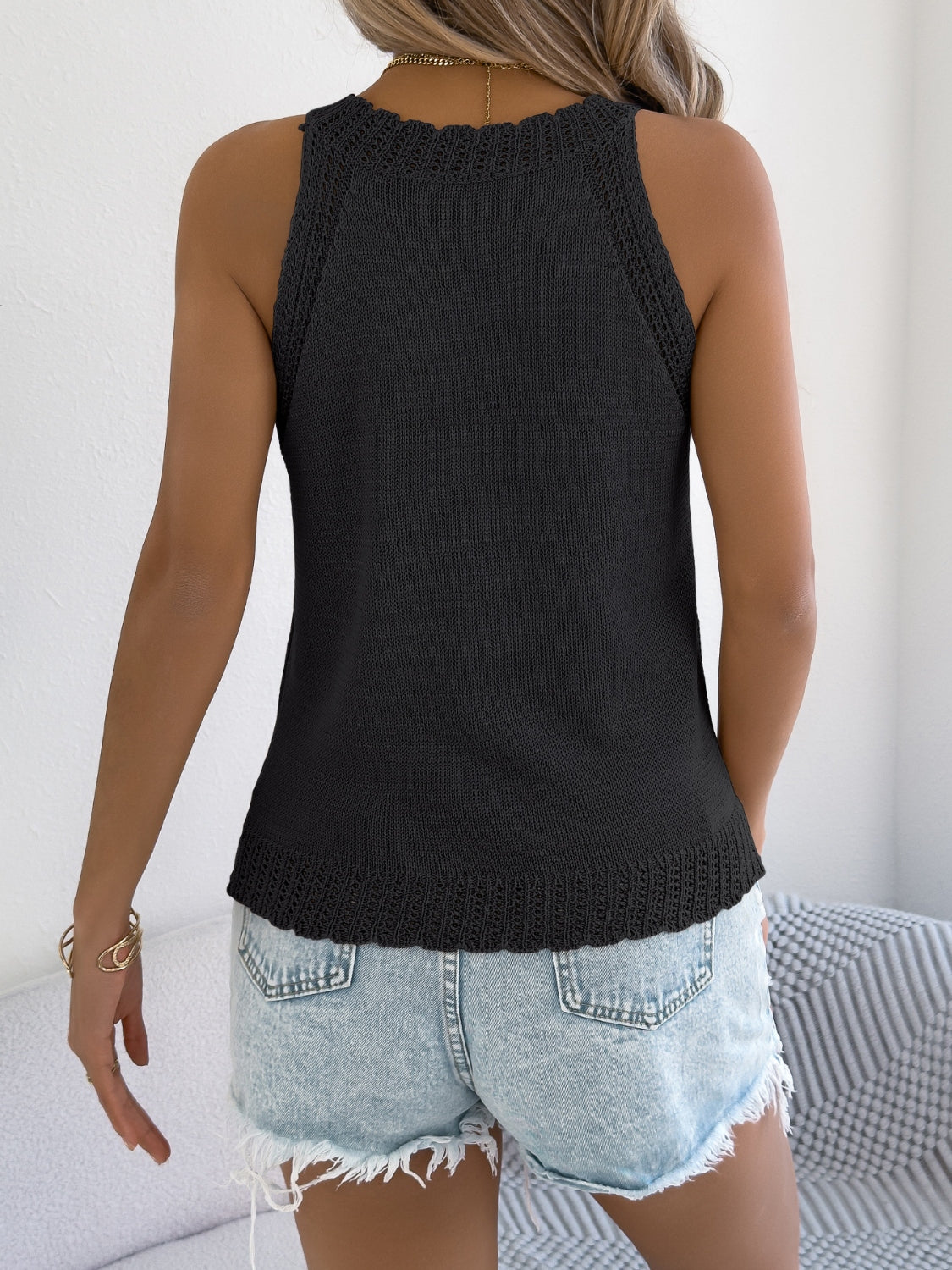 Openwork Sleeveless Knit Tank - Clothes For Her Online Store