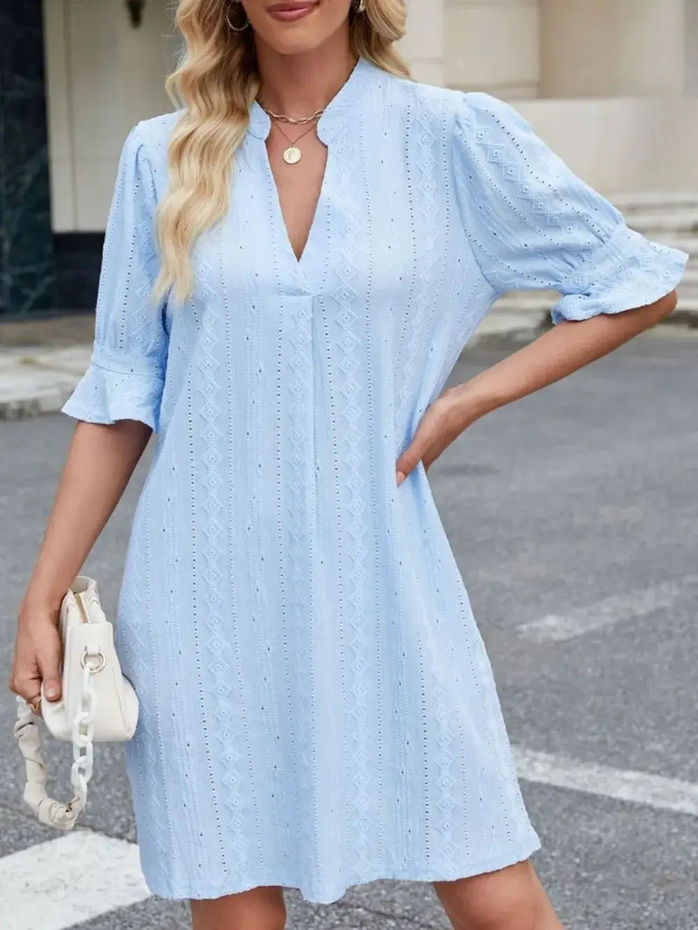 Eyelet Flounce Sleeve Mini Dress