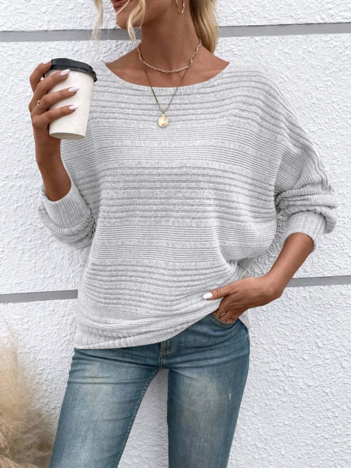 Full Size Round Neck Long Sleeve Top - Clothes For Her Online Store