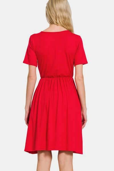 Zenana Surplice Short Sleeve Brushed DTY Dress - Clothes For Her Online Store