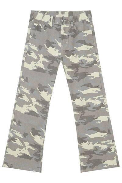 Camouflage Bootcut Jeans with Pockets - Clothes For Her Online Store
