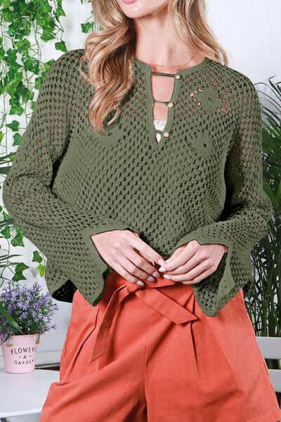 Hollow Out Long Sleeve Knit Cover Up - Clothes For Her Online Store