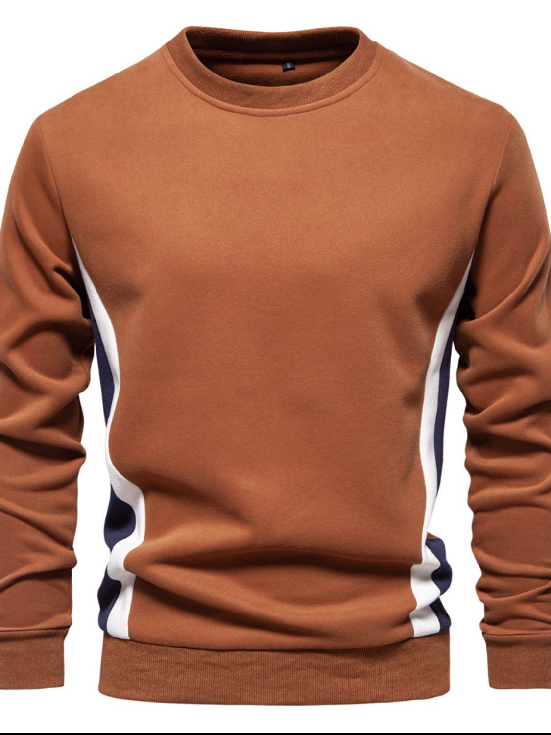Men's Side Striped Contrast Round Neck Sweatshirt - Clothes For Her Online Store
