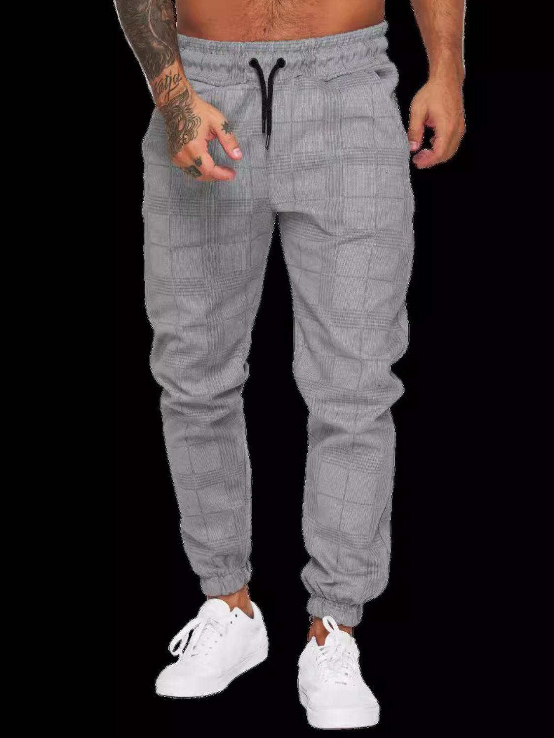 Men's Plus Size Plaid Drawstring Pants