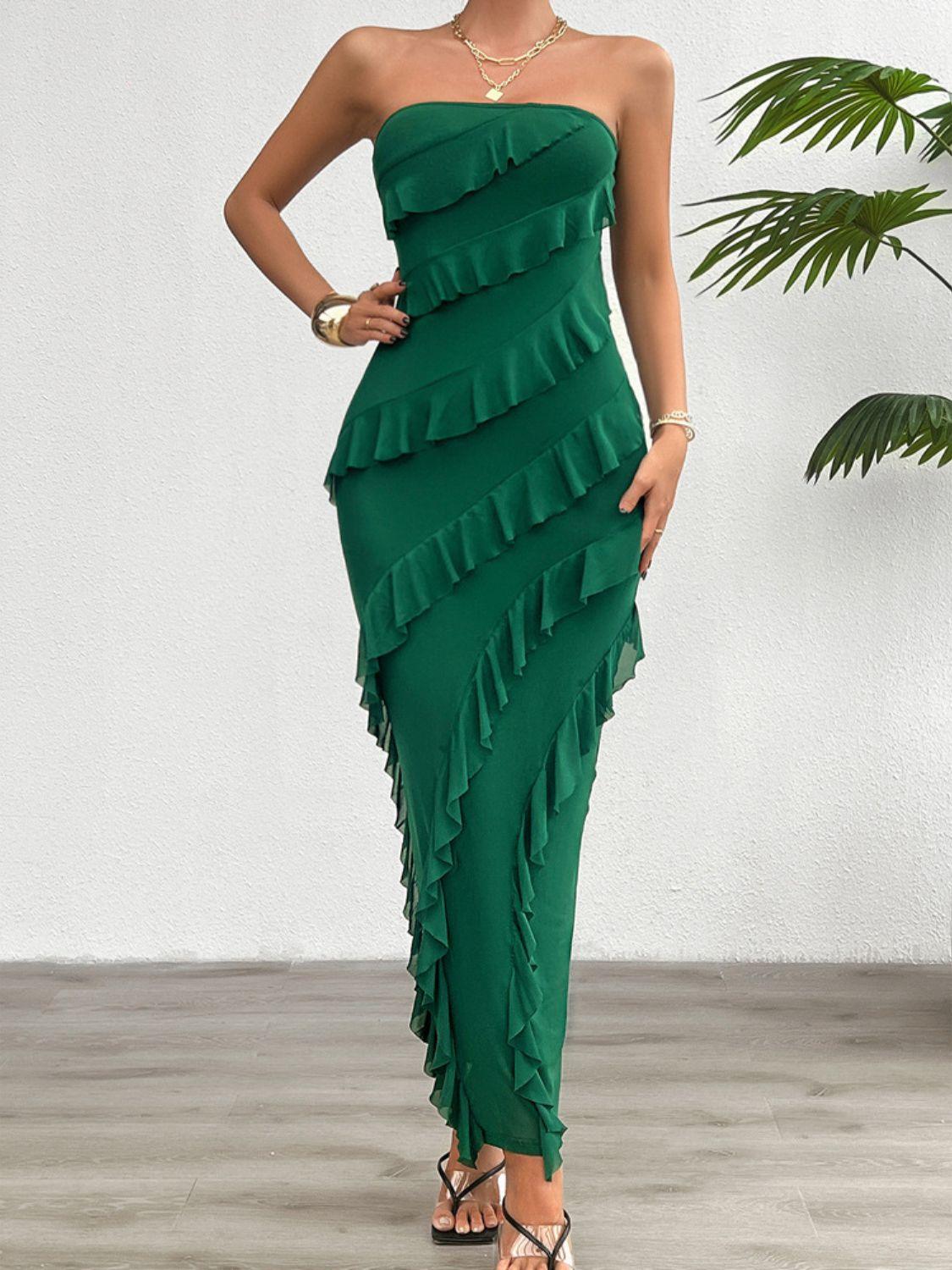 Devine Ruffled Slit Back Tube Maxi Dress - Clothes For Her Online Store