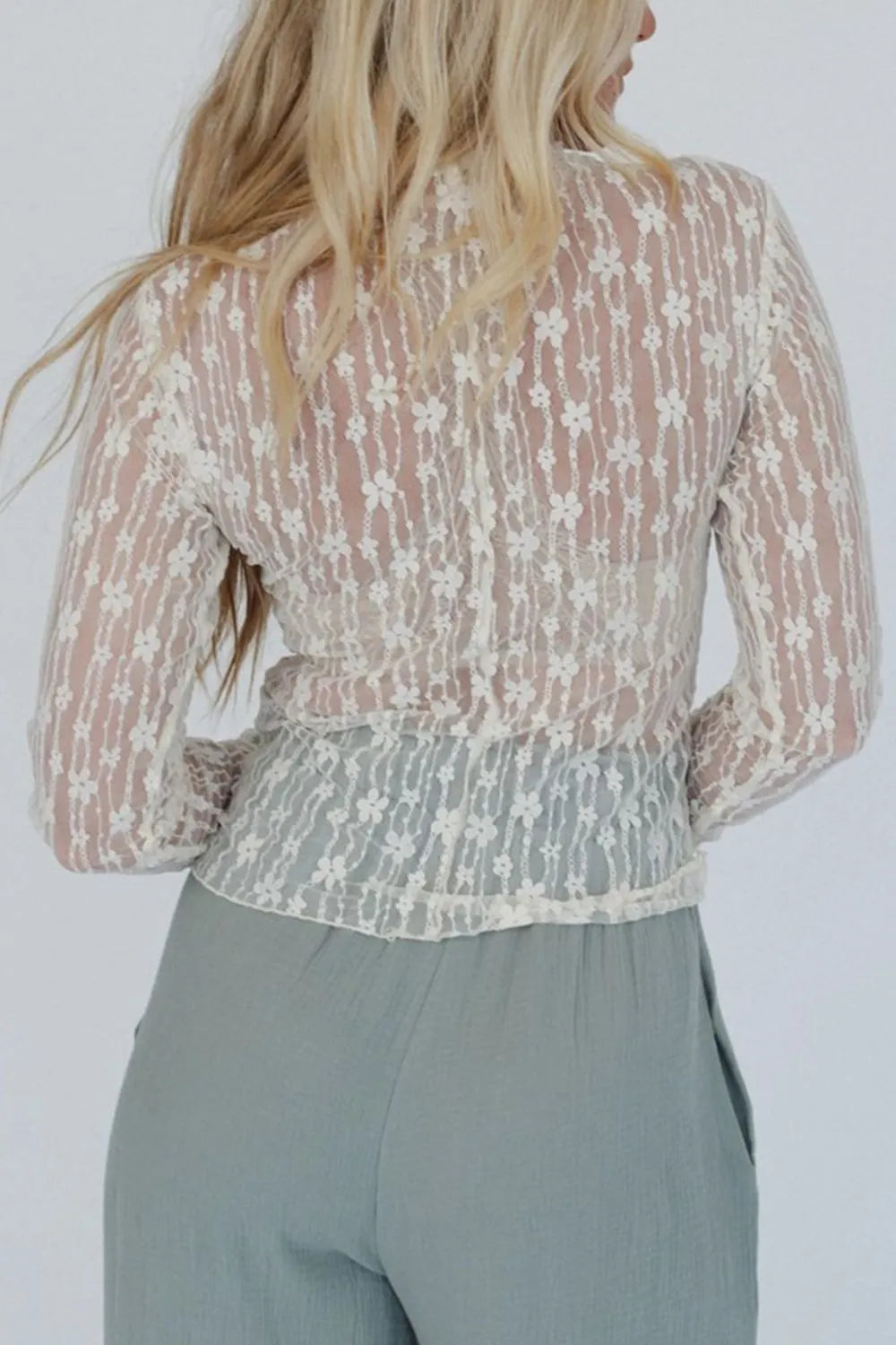 Sheer Floral Lace Long Sleeve Slim Fit Top
