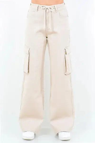 American Bazi Drawstring Wide Leg Cargo Pants - Clothes For Her Online Store