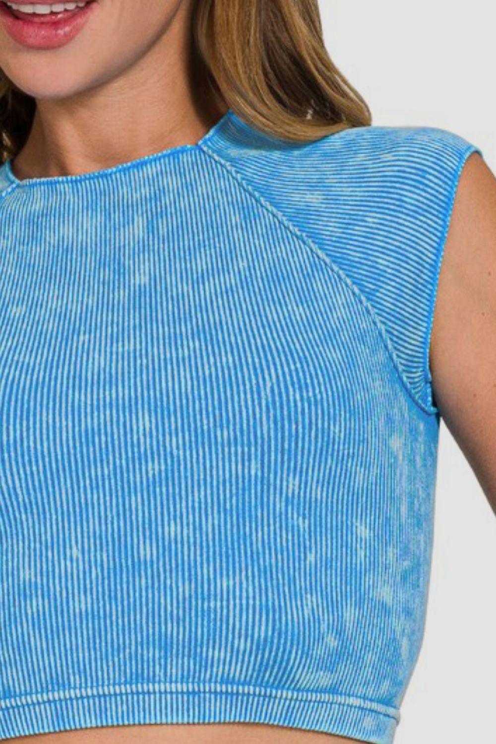 Zenana Ribbed Round Neck Cropped Top - Clothes For Her Online Store
