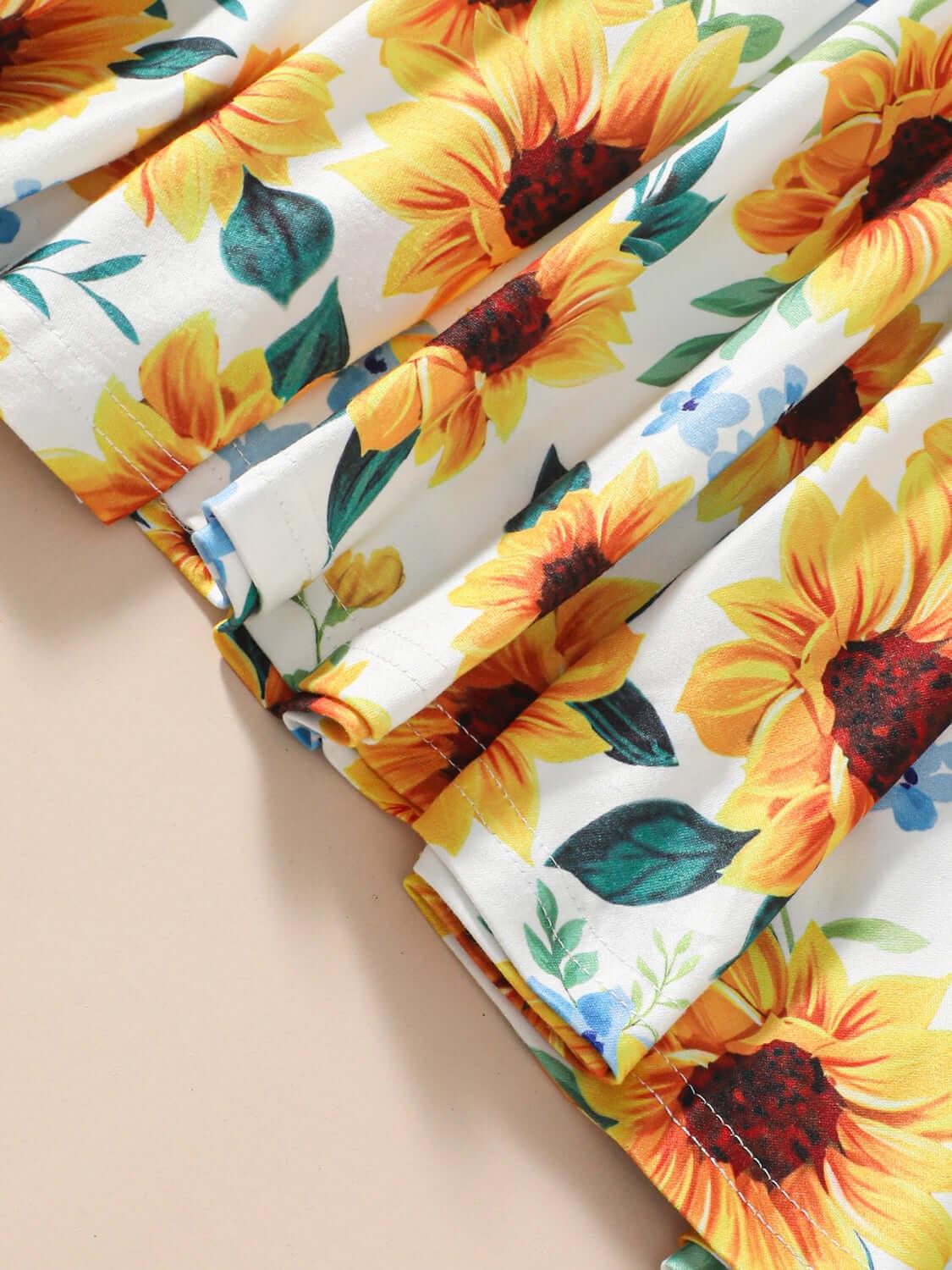 Kids Sunflower Print Round Neck Long Sleeve Dress - Clothes For Her Online Store