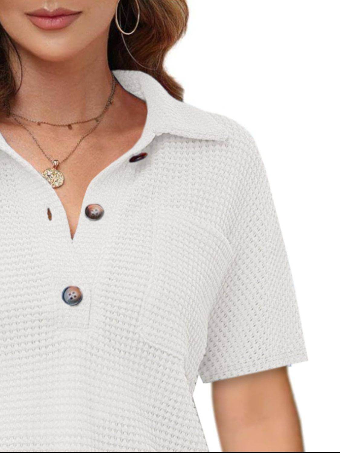 Waffle-Knit Short Sleeve Polo Shirt