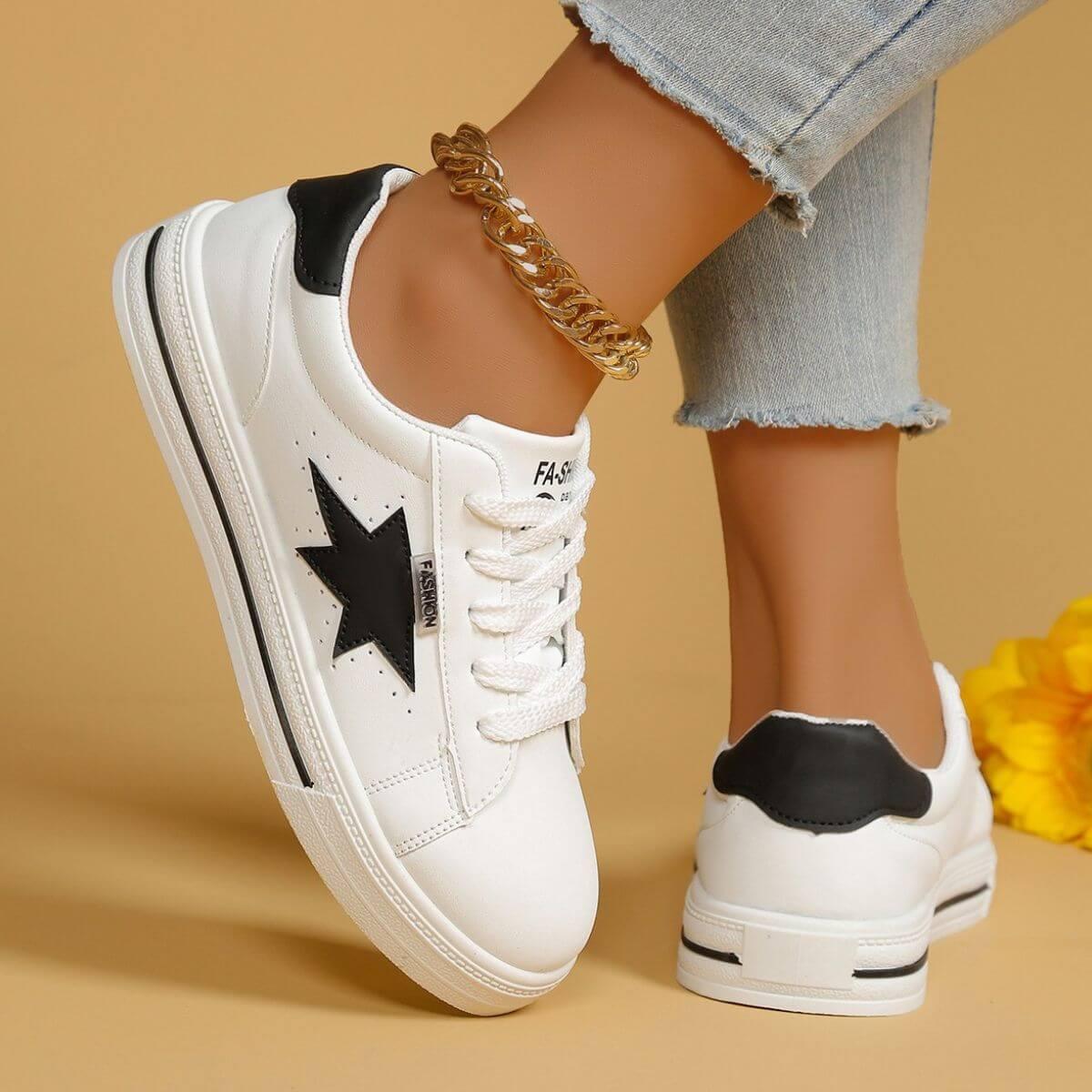 Star Round Toe Lace Up Sneakers - Clothes For Her Online Store