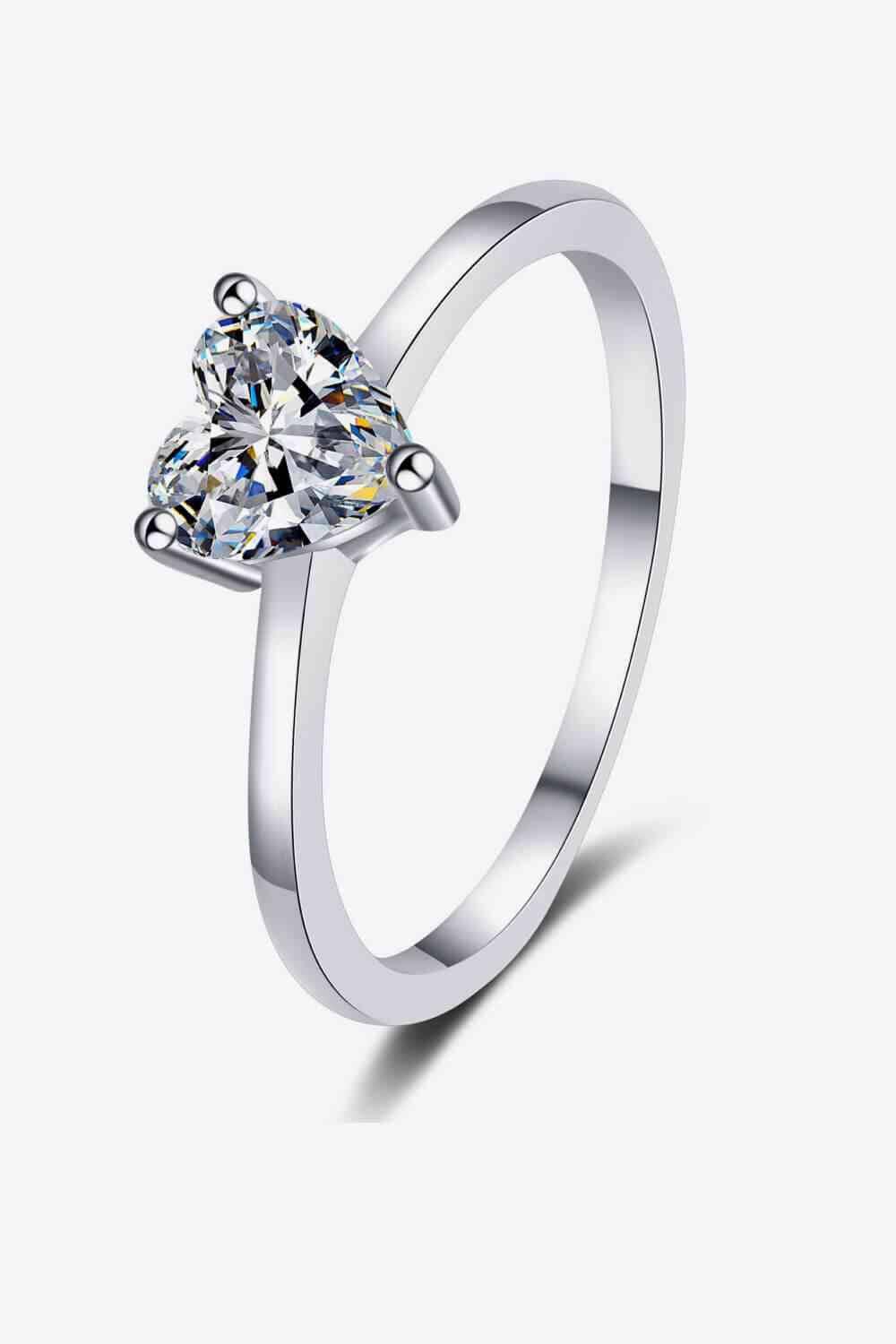 925 Sterling Silver Heart-Shaped Moissanite Solitaire Ring - Clothes For Her Online Store