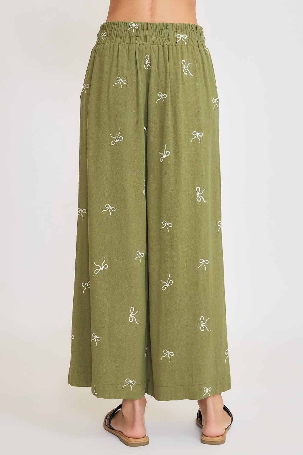 Umgee Full Size Lace Drawstring Embroidered Bow Wide Leg Pants Plus Size - Clothes For Her Online Store