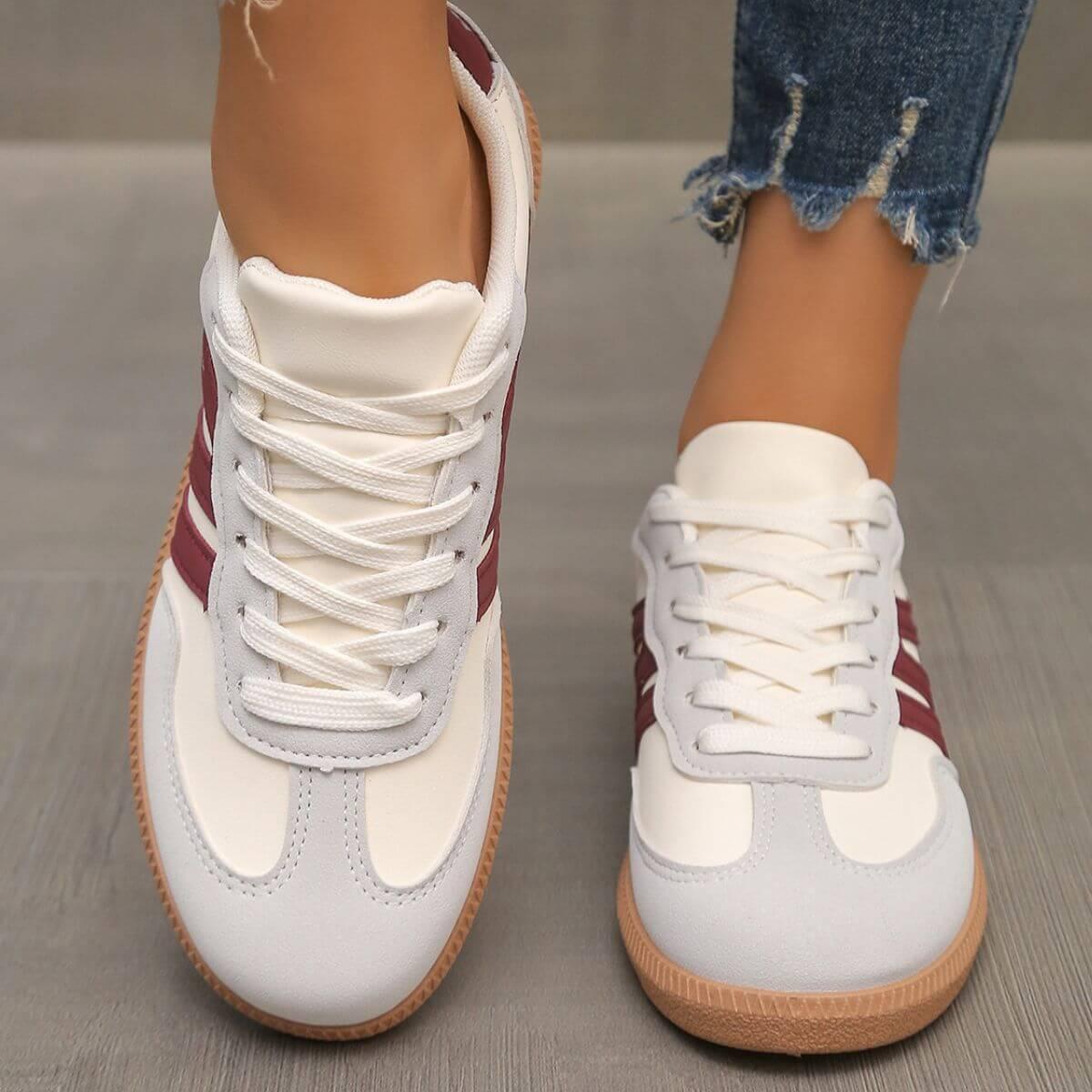 Contrast Round Toe Lace Up Sneakers - Clothes For Her Online Store
