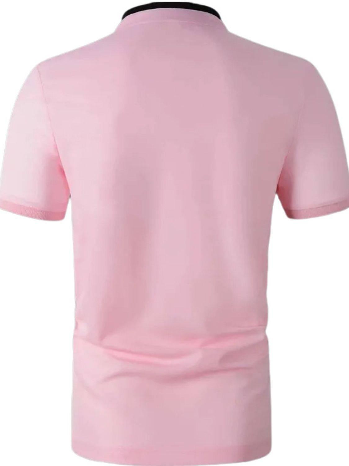 Men's Full Size Stand Collar Contrast Short Sleeve Polo Plus Size - Clothes For Her Online Store