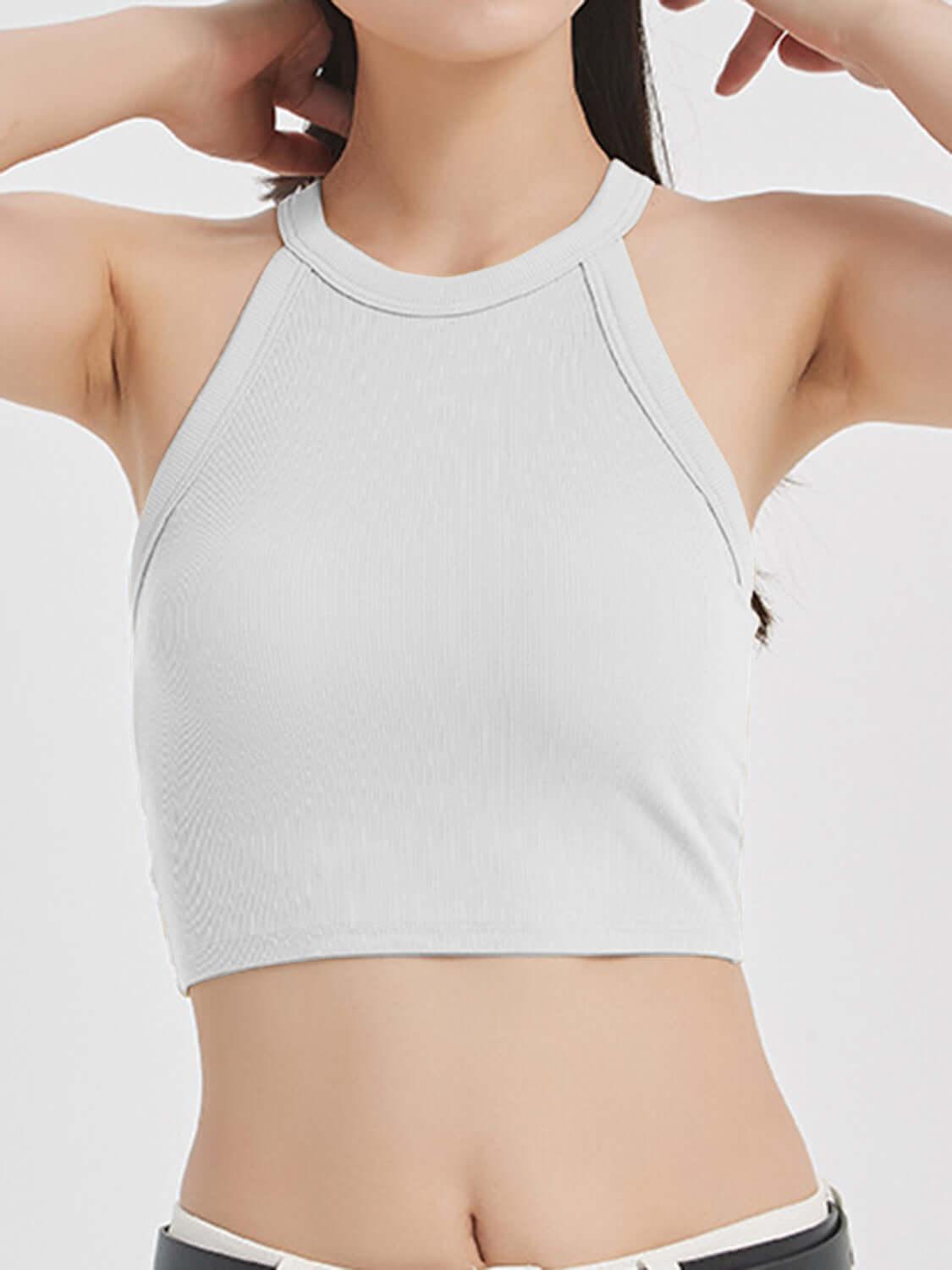Ribbed Grecian Neck Cropped Tank with Chest Pads - Clothes For Her Online Store