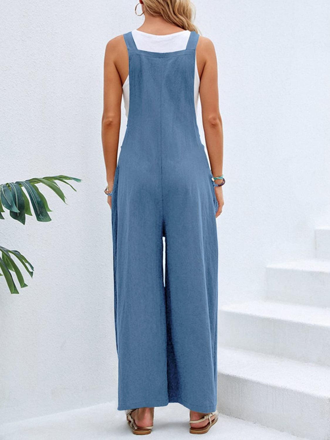 Full Size Square Neck Wide Strap Overalls - Clothes For Her Online Store