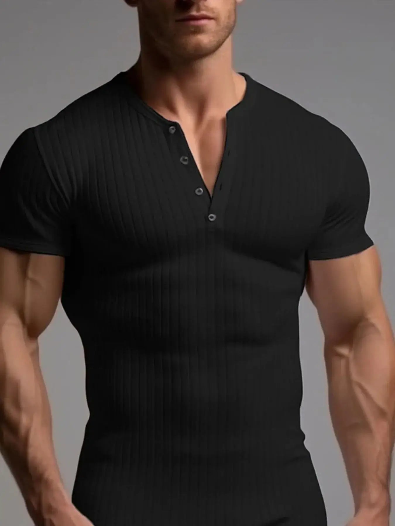 Men's Full Size Slim Fit Ribbed Henley Polo Shirt Plus Size
