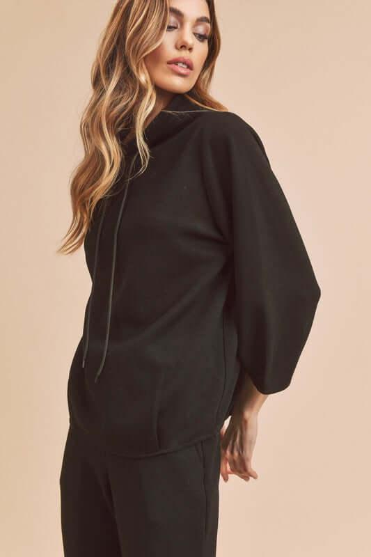Aemi + Co Lightweight Drawstring Mock Neck Sweatshirt - Clothes For Her Online Store