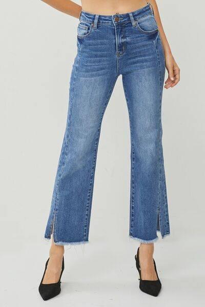 RISEN High Waist Raw Hem Slit Straight Jeans - Clothes For Her Online Store