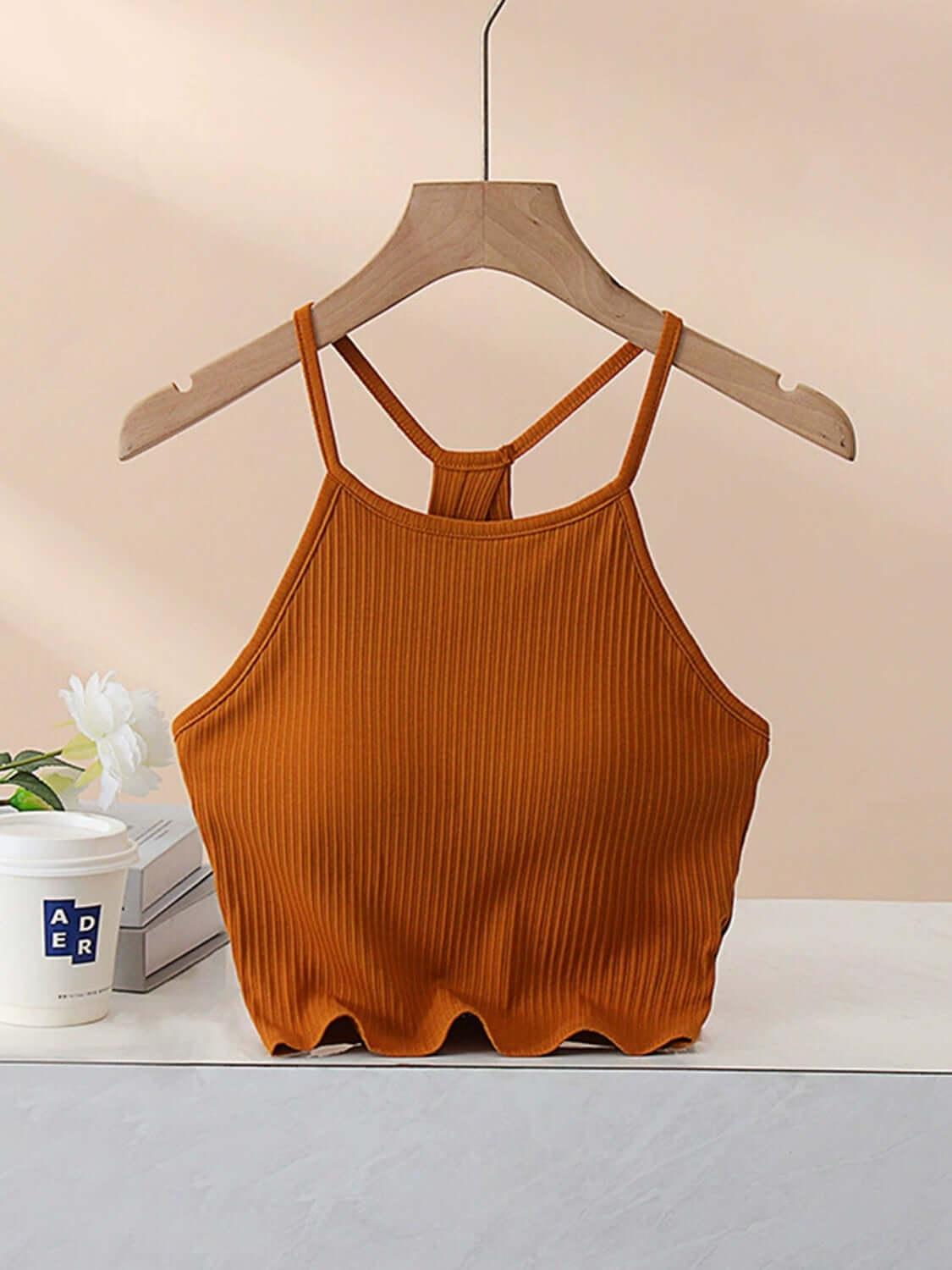 Grecian Neck Cropped Tank with Chest Pads - Clothes For Her Online Store