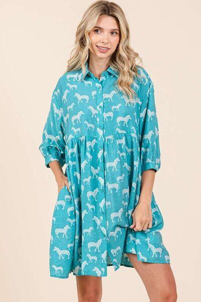 Mittoshop Zebra Print Button Down Shirt Mini Dress - Clothes For Her Online Store