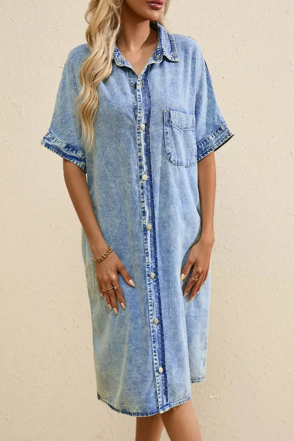 Oversized Button Down Denim Shirt Dress