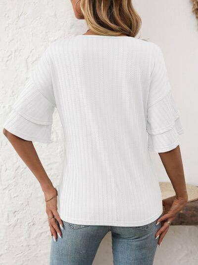 Mandy V-Neck Ruffle Half Sleeve Top - Clothes For Her Online Store