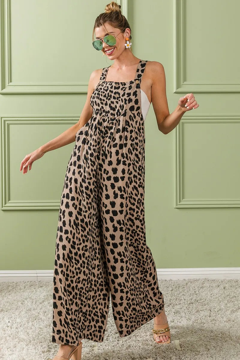BiBi Leopard Print Wide Leg Overalls - Clothes For Her Online Store