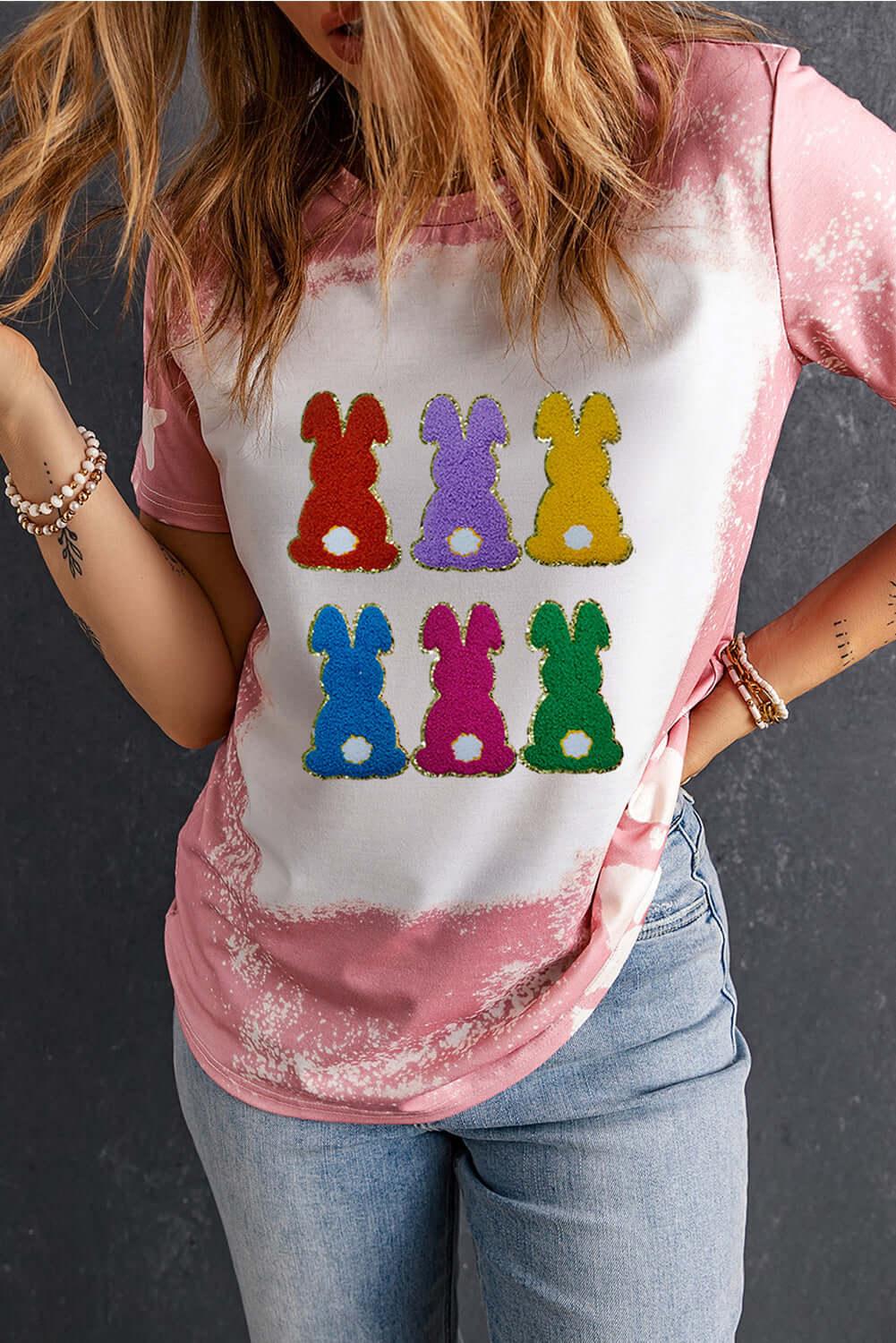 Rabbit Round Neck Short Sleeve T-Shirt - Clothes For Her Online Store