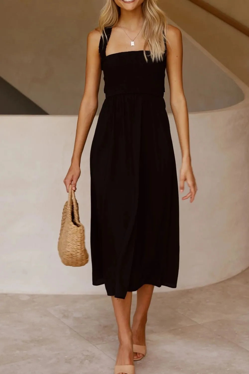Crisscross Smocked Wide Strap Dress