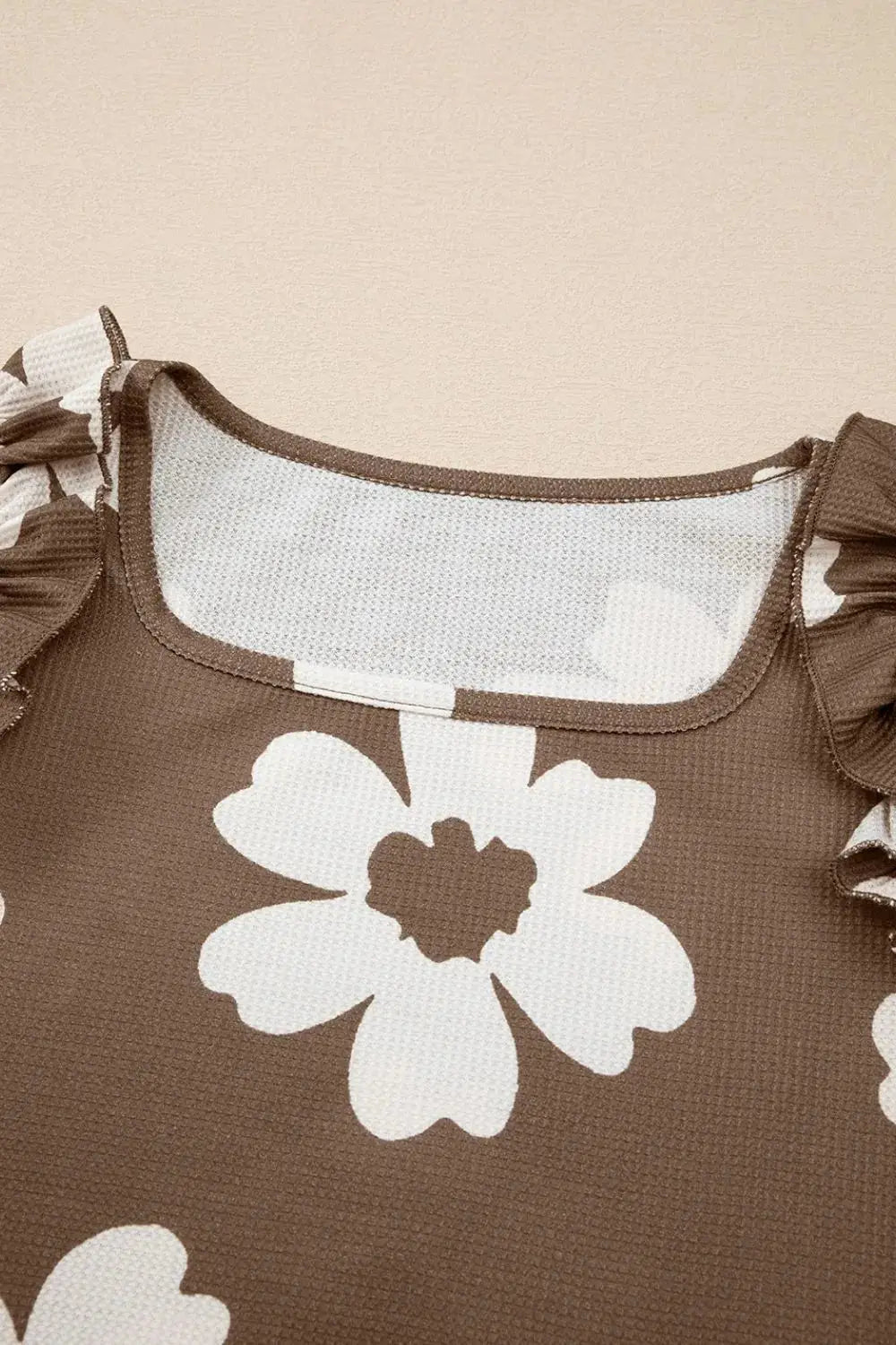 Floral Textured Ruffled Cap Sleeve Blouse - Clothes For Her Online Store