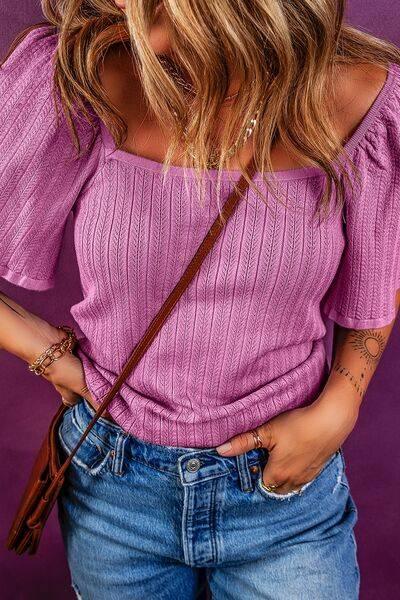 Textured Square Neck Half Sleeve Top - Clothes For Her Online Store