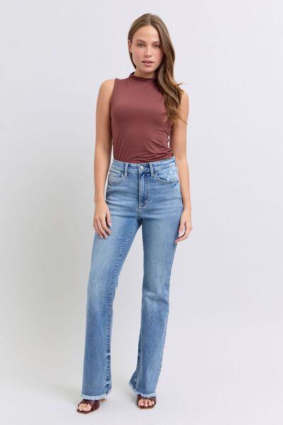 Judy Blue Full Size Raw Hem High Rise Bootcut Jeans - Clothes For Her Online Store